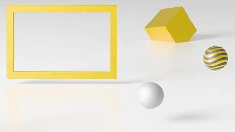 Minimalistic three-dimensional render with an empty frame and floating geomet イラスト素材