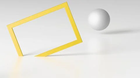 Minimalistic three-dimensional render with an empty frame and floating geomet Stock Illustration