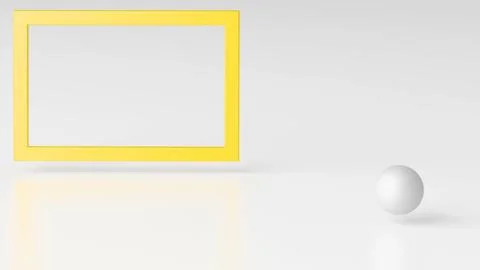 Minimalistic three-dimensional render with an empty frame and floating geomet Stock Illustration