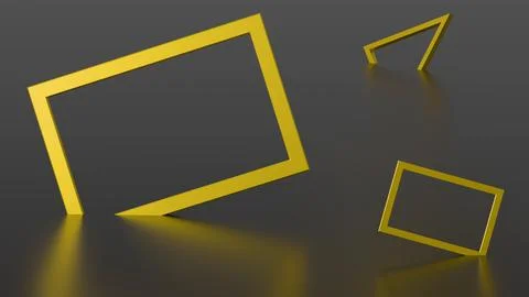 Minimalistic three-dimensional render with an empty frame and floating geomet イラスト素材