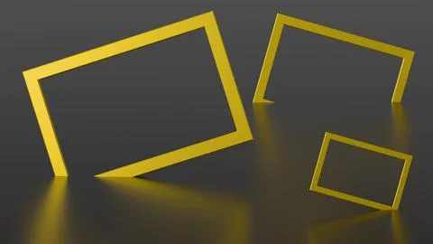 Minimalistic three-dimensional render with an empty frame and floating geomet Stock Illustration