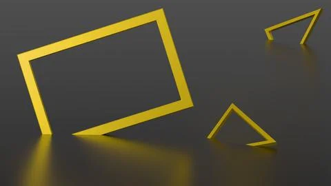 Minimalistic three-dimensional render with an empty frame and floating geomet Stock Illustration