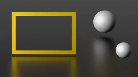 Minimalistic three-dimensional render with an empty frame and floating geomet Stock Illustration
