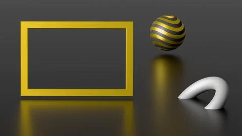 Minimalistic three-dimensional render with an empty frame and floating geomet イラスト素材