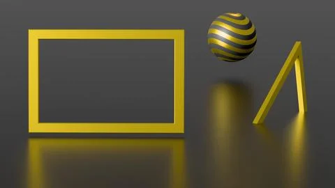 Minimalistic three-dimensional render with an empty frame and floating geomet イラスト素材