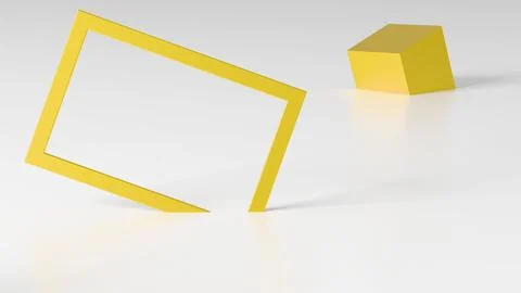 Minimalistic three-dimensional render with an empty frame and floating geomet Stock Illustration