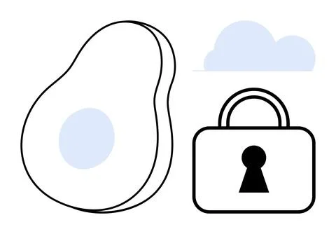 Minimalistic vector design featuring an avocado, lock, and cloud. Ideal for d Stock Illustration