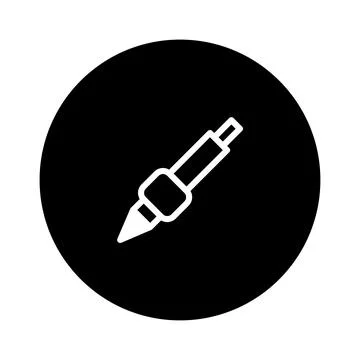 Minimalistic vector icon featuring a black circle with a white pen illustra.. Stock Illustration