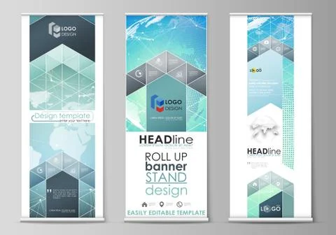 The minimalistic vector illustration of editable layout of roll up banner stands Stock Illustration