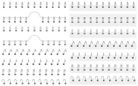 Minimalistic vector illustration of notebook coil and wire bindings in various Stock Illustration
