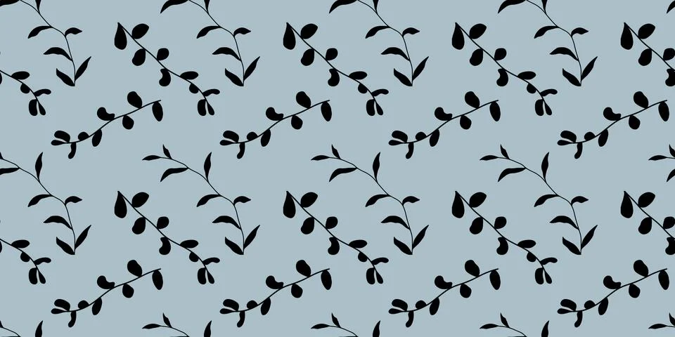 Minimalistic vector seamless pattern with black branches and leaves Stock Illustration