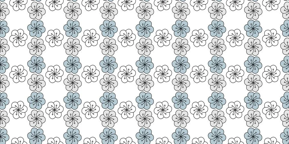 Minimalistic vector seamless pattern with small white, gray and blue flowers Stock Illustration