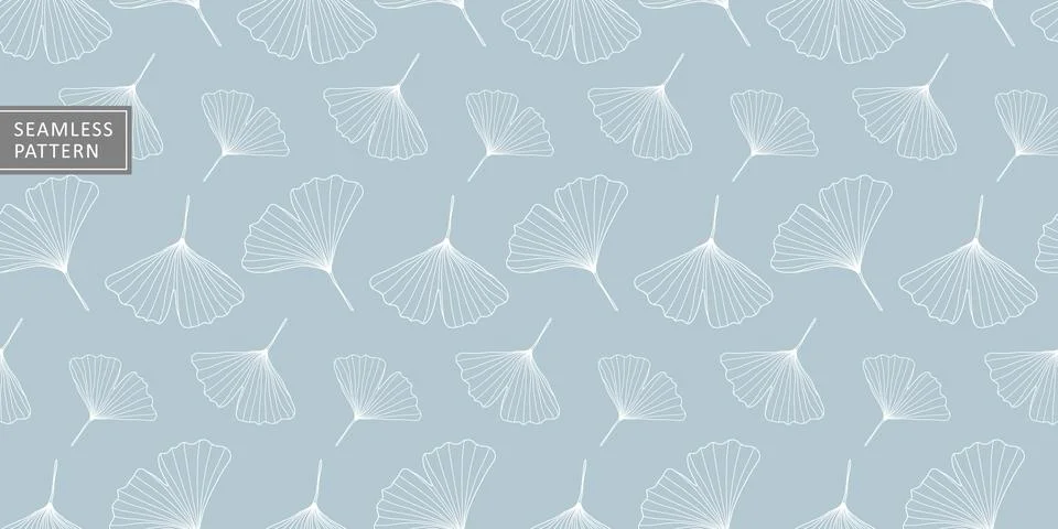 Minimalistic vector seamless pattern with white ginkgo biloba Stock Illustration