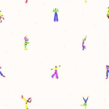 Minimalistic vector seamless pattern with young peoples in trendy flat style. Stock Illustration