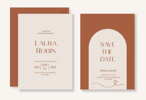 Minimalistic wedding invitation template set with arch for party, greeting ca Stock Illustration