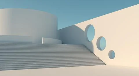 Minimalistic white Building - 3D Rendering Stock Illustration