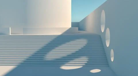 Minimalistic white Building - 3D Rendering Stock Illustration