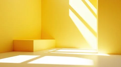 Minimalistic yellow corner with sharp geometric lines and soft lighting Stock Photos