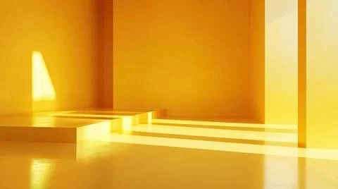 Minimalistic yellow corner with sharp geometric lines and soft lighting Stock Photos