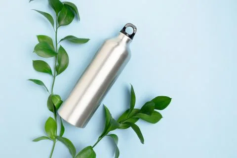 Minimalistic zero waste concept on blue background. Stock Photos