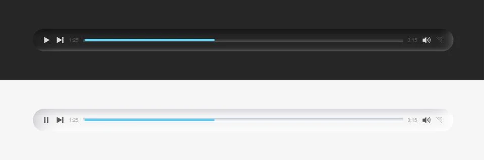 Minimized audio video player interface. Modern minimalistic neumorphic design Illustrazione stock