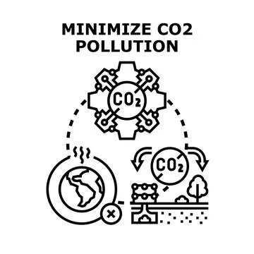 Minimizing carbon dioxide pollution environmental protection management Stock Illustration