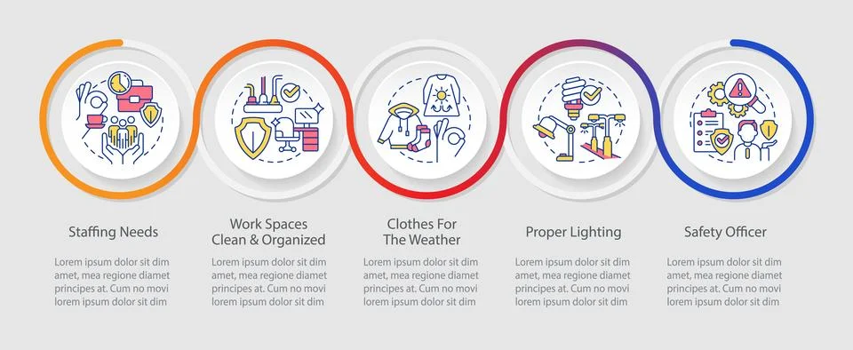 Minimizing risks of occupational injuries tips loop infographic template Stock Illustration