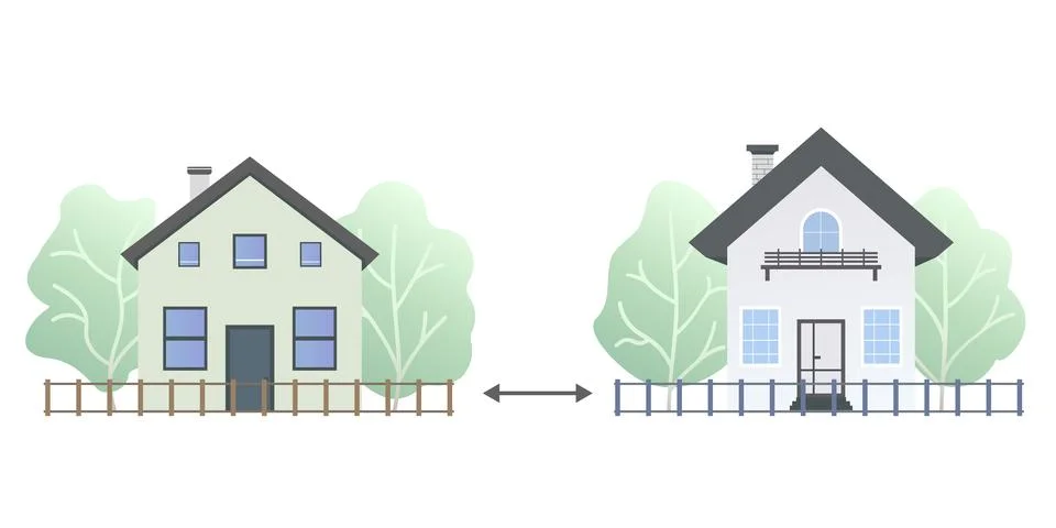 Minimum distance between buildings. Showcasing a residential house and shop with Stock Illustration