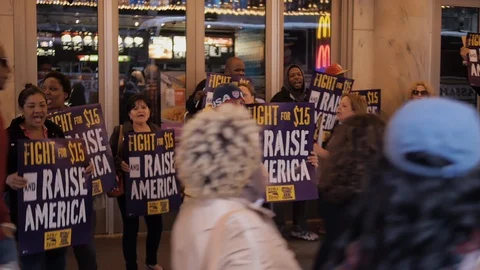 A minimum wage protest in New York City Stock Footage
