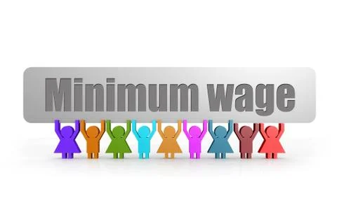 Minimum wage word on a banner hold by group of puppets Stock-Illustration