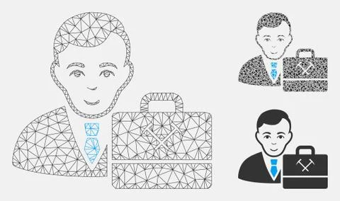 Mining Accounter Vector Mesh Carcass Model and Triangle Mosaic Icon Stock Illustration