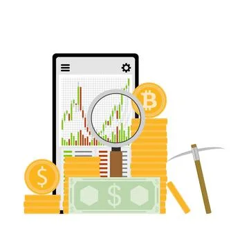 Mining and crypto exchange, trading and cryptocurrency market, analysis of .. Stock Illustration