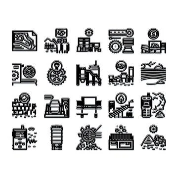 Mining and metallurgy industry process glyph icons 스톡 일러스트