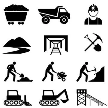 Mining and miner icon set Stock Illustration