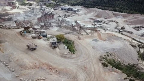 Mining and processing plant, mineral piles and sand Industrial building. Stock Footage 156294320