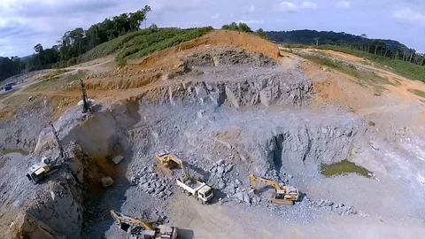 Mining and quarrying. Quarries for building stone production. Aerial footage Stock Footage 71243915