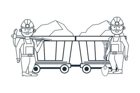 Mining and workers cartoon black and white 스톡 일러스트
