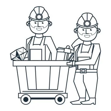 Mining and workers cartoon black and white 스톡 일러스트