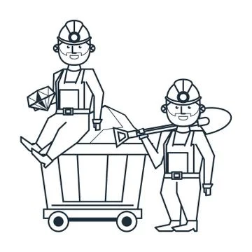 Mining and workers cartoon black and white 스톡 일러스트