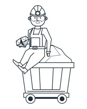 Mining and workers cartoon black and white 스톡 일러스트