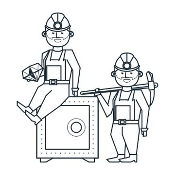 Mining and workers cartoon black and white 스톡 일러스트