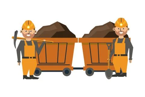 Mining and workers cartoon 스톡 일러스트