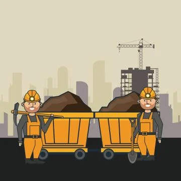 Mining and workers cartoon 스톡 일러스트