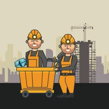 Mining and workers cartoon 스톡 일러스트