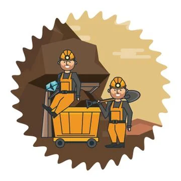 Mining and workers cartoon 스톡 일러스트