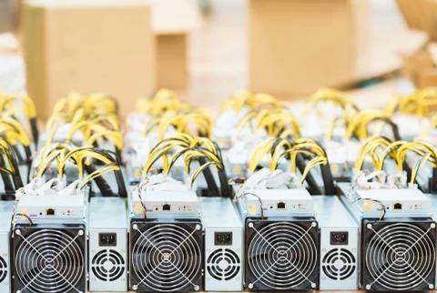 Mining ASIC rig to mine for digital cryptocurrency Stock Photos