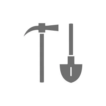 Mining axe with shovel grey icon. Isolated on white background 스톡 일러스트