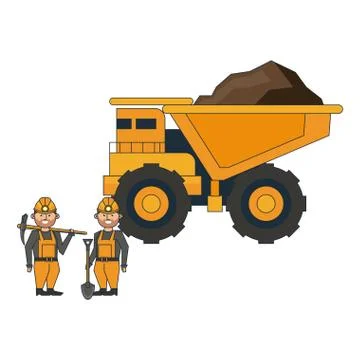 Mining big truck and workers with tools Stock Illustration