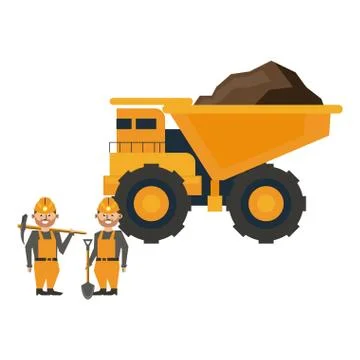Mining big truck and workers with tools Stock Illustration