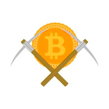 Mining bitcoin and pickaxe Stock Illustration